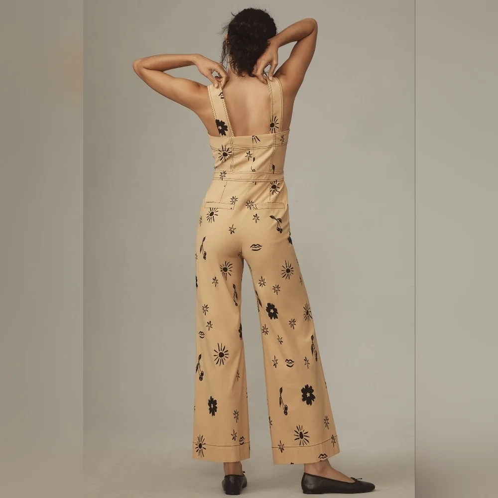 Anthropology/ Maeve Beige Floral Button-Front Jumpsuit - Picture 11 of 14